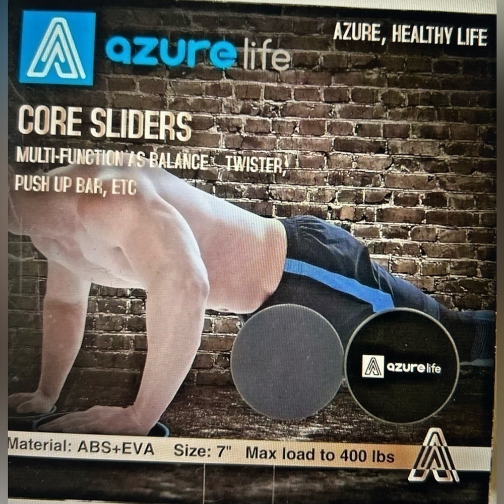 Azure Life Core Sliders Push Ups Size 7 Fitness Exercise Home Black Sealed NIB